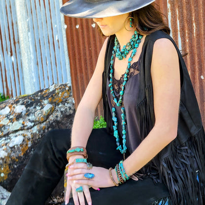 Natural Turquoise Chunk Statement Cuff Ring 012v