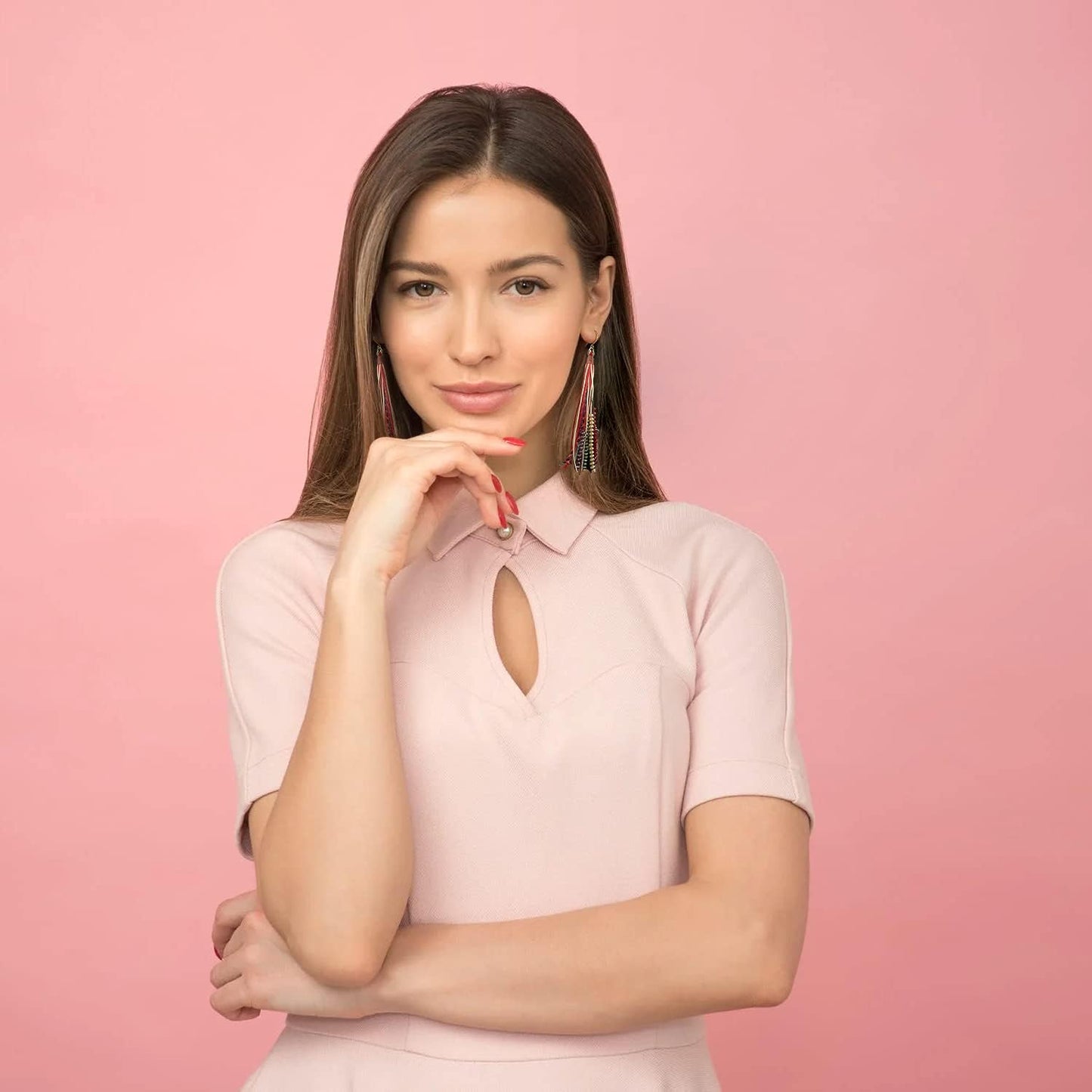 Bohemian Feather Dangle Earrings for Women with Shell Beads Long Tassel Design Drop Earrings