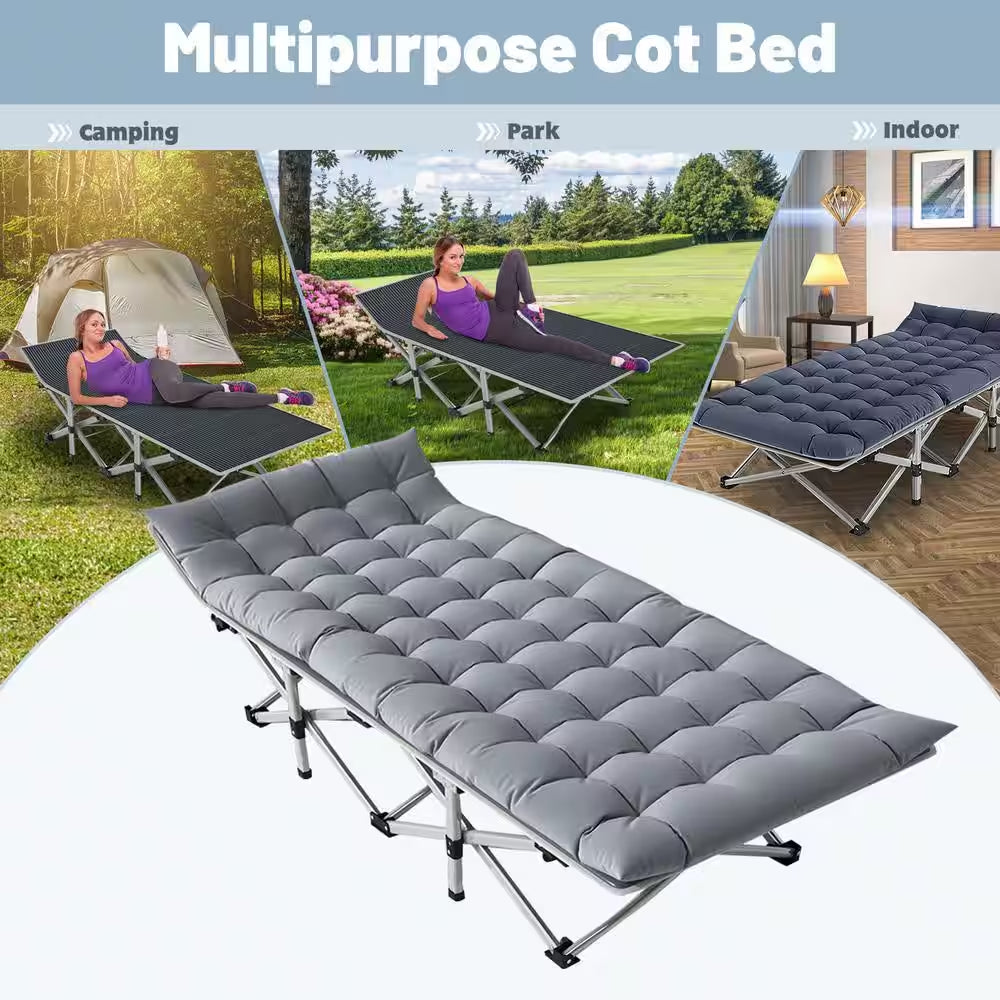 Heavy-Duty Folding Camping Cot with Pearl Cotton Pad and Carry Bag