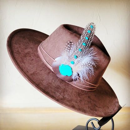 Turquoise Accent Guinea Feather Hat Band + Choice of Hat 986i