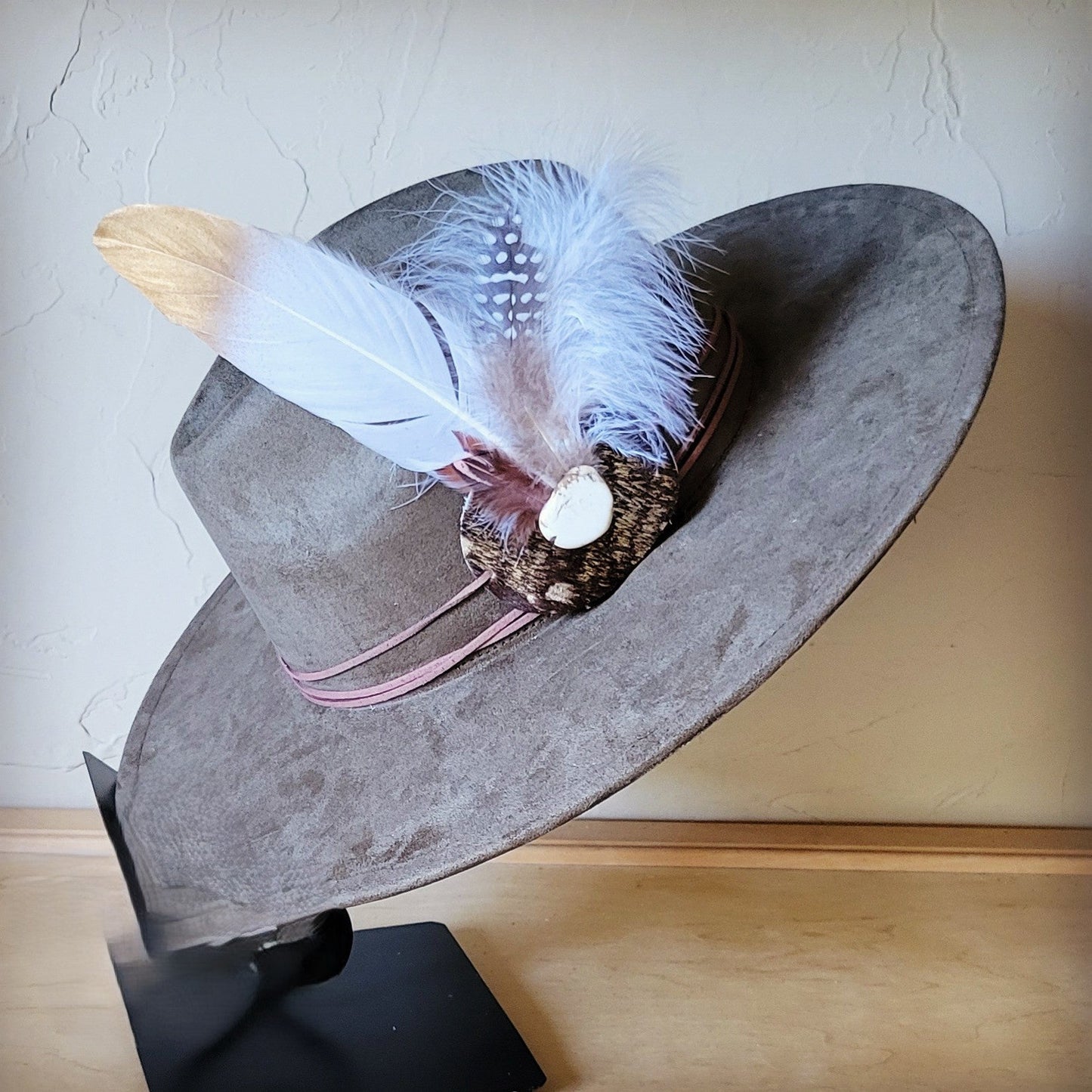 Dark Metallic Feather & Turquoise Slab Hat Band + Choice of Hat 986d