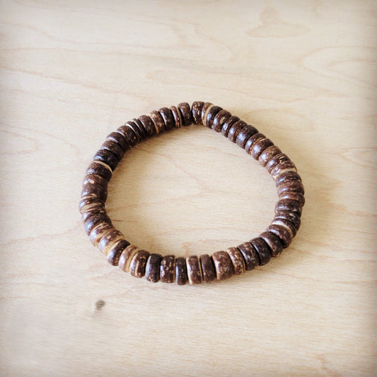 Wood Disc Beaded Stretch Bracelet 800oa