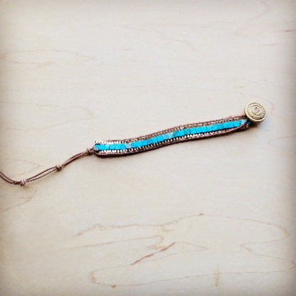 Woven Turquoise & Bronze Stacked Stone Bracelet 809r