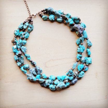 Large Triple Strand Blue Turquoise & Wood Collar Necklace 259g