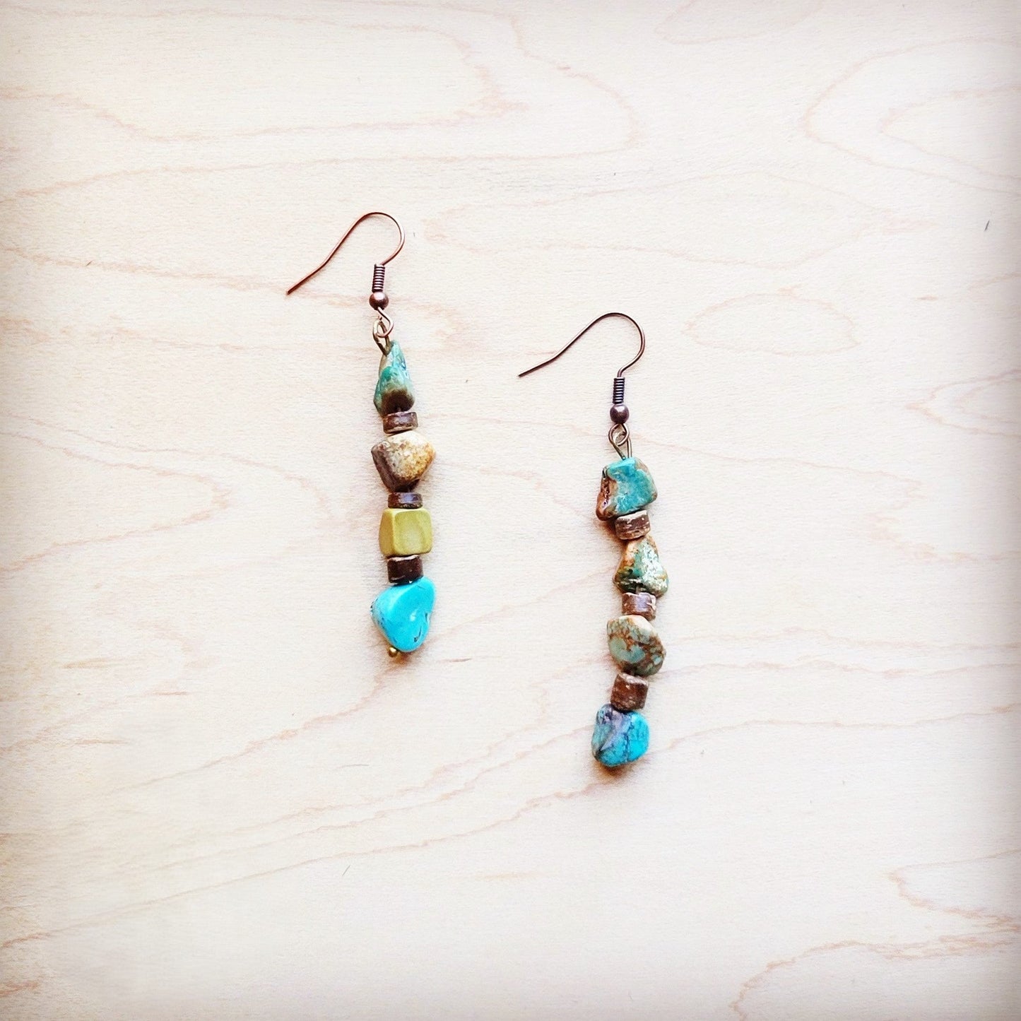 Genuine HuBei Turquoise & Wood Drop Earrings 221g
