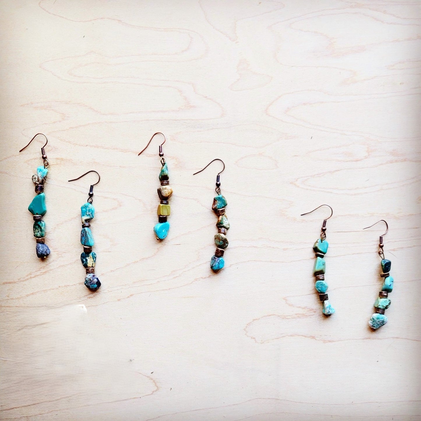 Genuine HuBei Turquoise & Wood Drop Earrings 221g