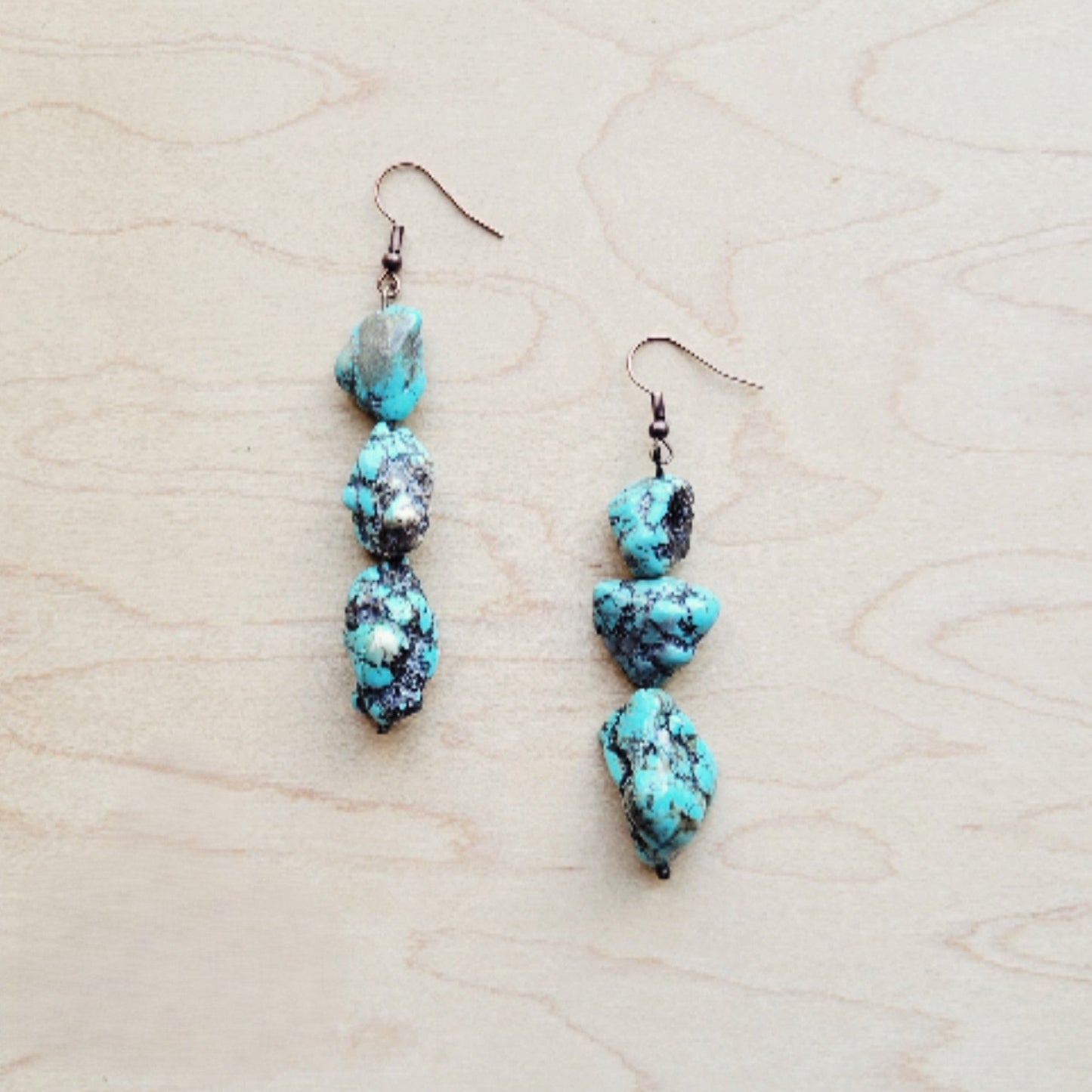 Chunky Beaded Turquoise Stone Earrings 224b