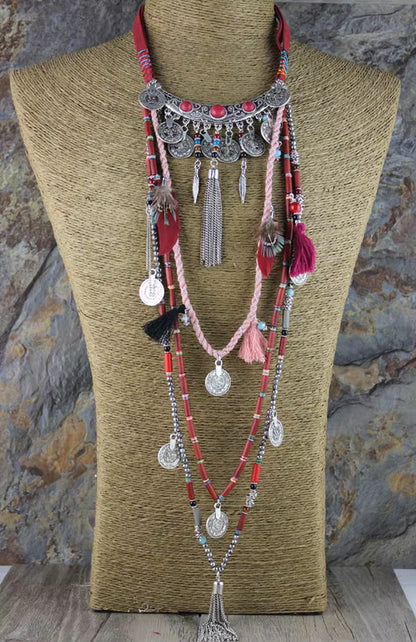 Gypsy Statement Vintage Long Boho Necklace Tribal