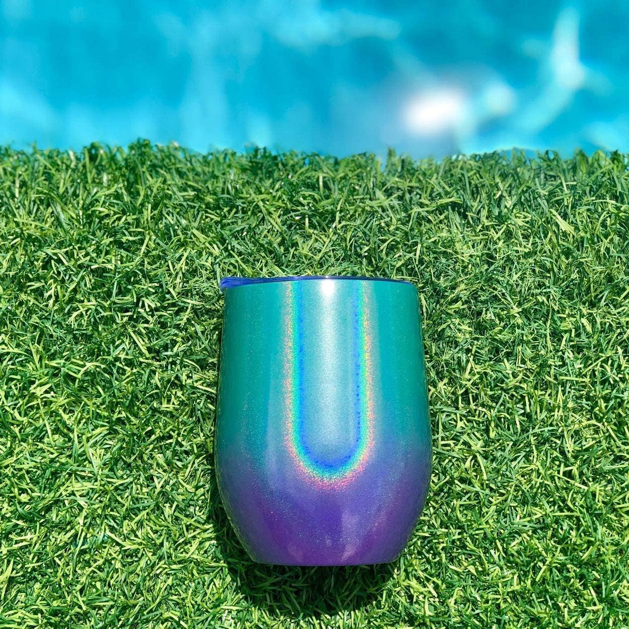 Stainless Steel Wine Tumblers 2 Pack 12 Oz - Double Wall Vacuum Insulated Wine Cups with Lids and Straws Set for Coffee, Wine, Cocktails (Mermaid Sparkle)