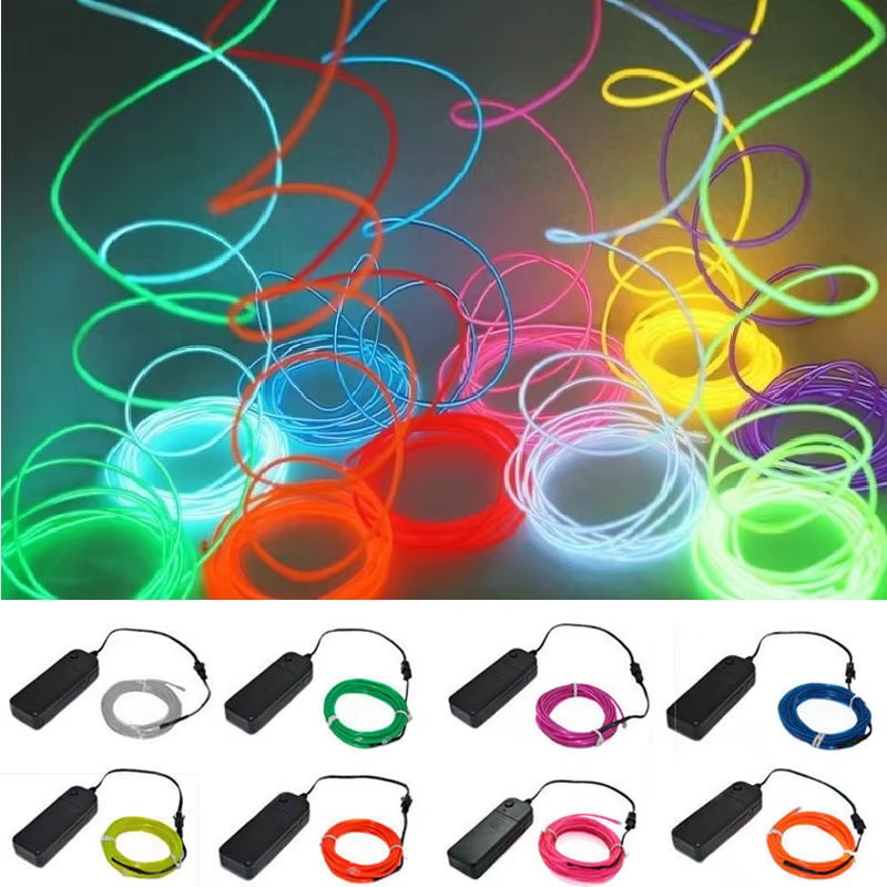 1M 3M 5M Glow EL Wire Neon Cable for Christmas Dance Party DIY Costumes Multicolor Illuminated Light AA Battery Lamp LED Strip