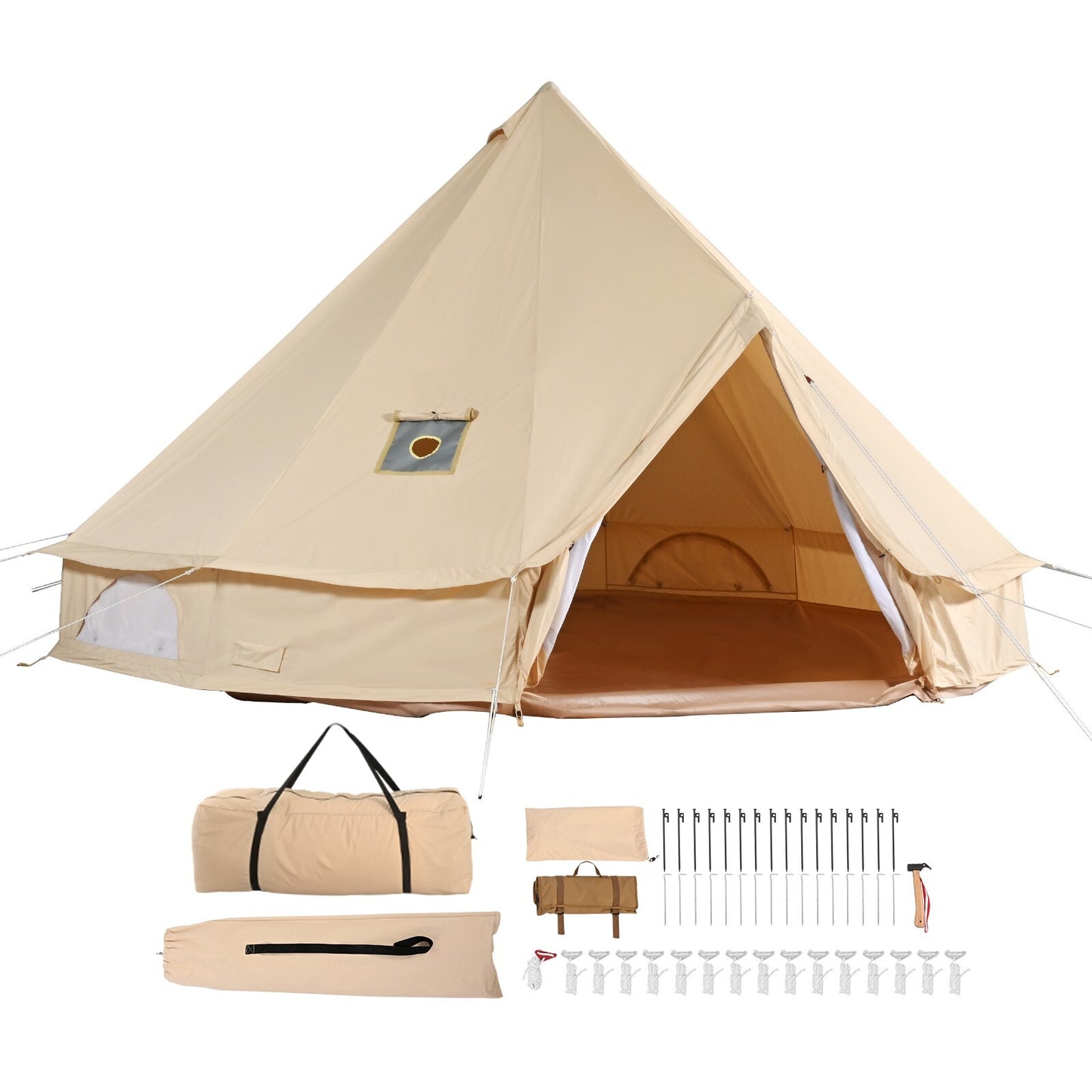 Canvas Bell Tent 3M, 4M, 5M, 6M, or 7M Camping Yurt with Stove Jack