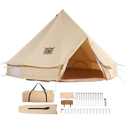 Canvas Bell Tent 3M, 4M, 5M, 6M, or 7M Camping Yurt with Stove Jack