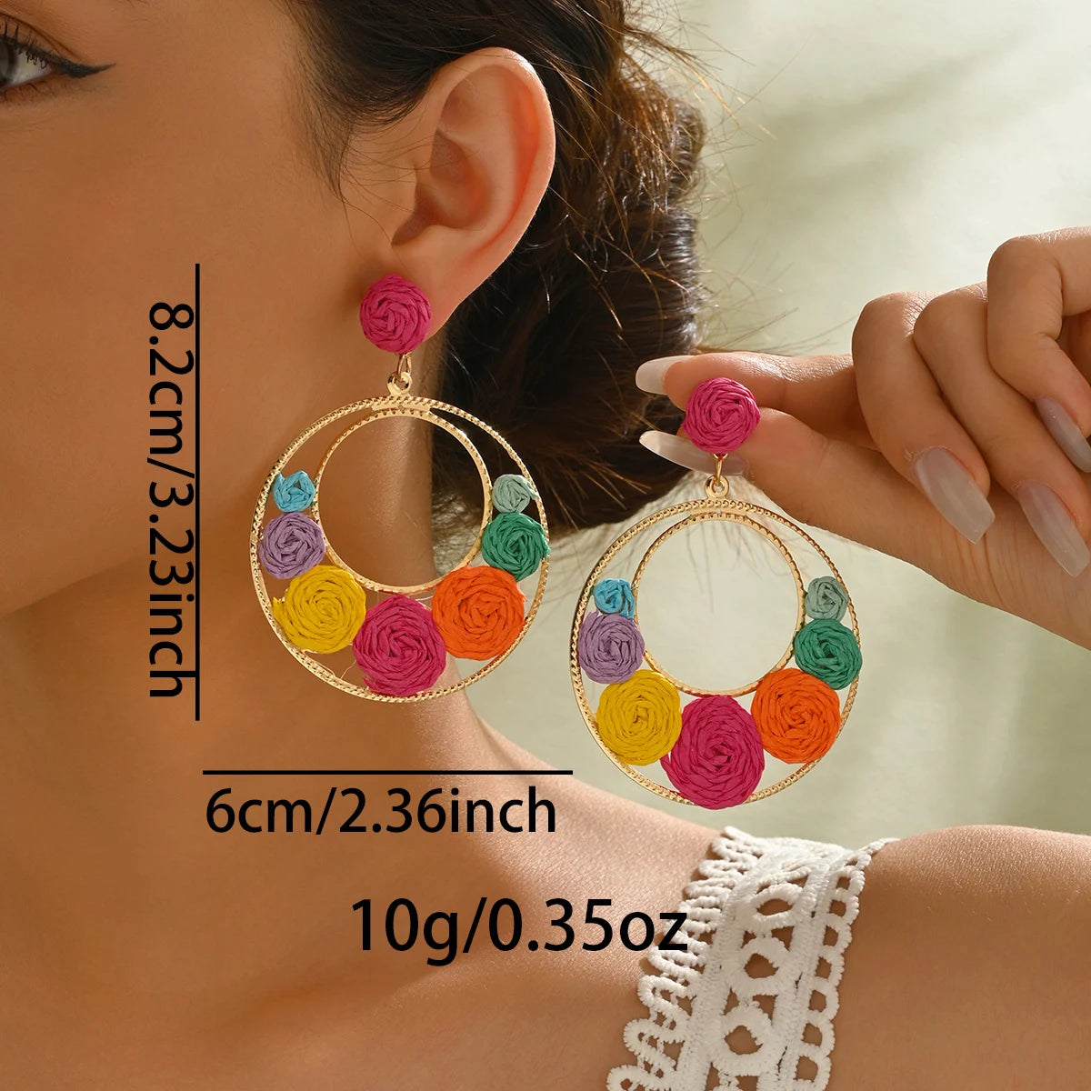 Bohemia Hit Color Round Earrings - Handmade Rattan Weave 