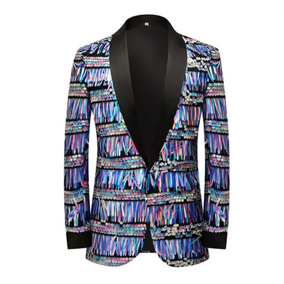 Men's Unique Design Striped Sequin Suit Jacket
