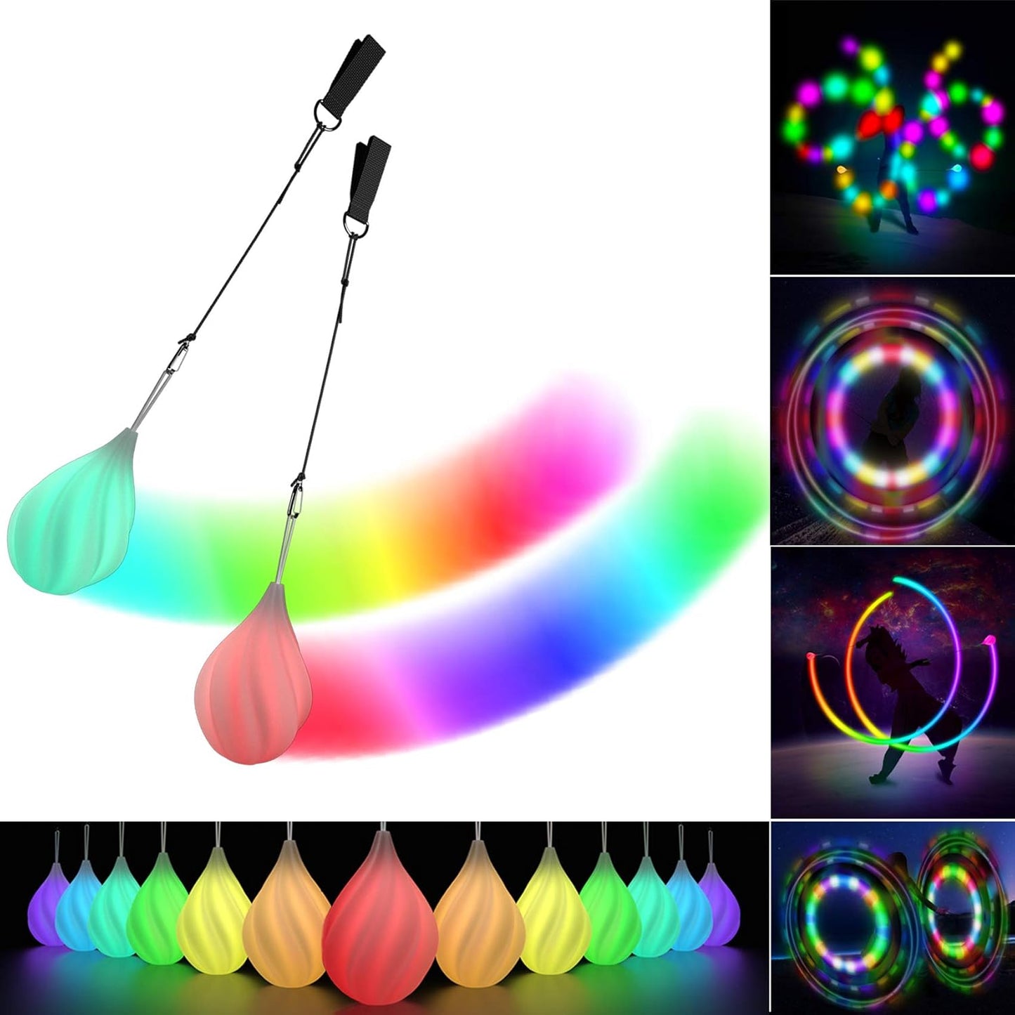 LED Poi Balls Set - Luminous Premium Toy for Beginners & Professionals 