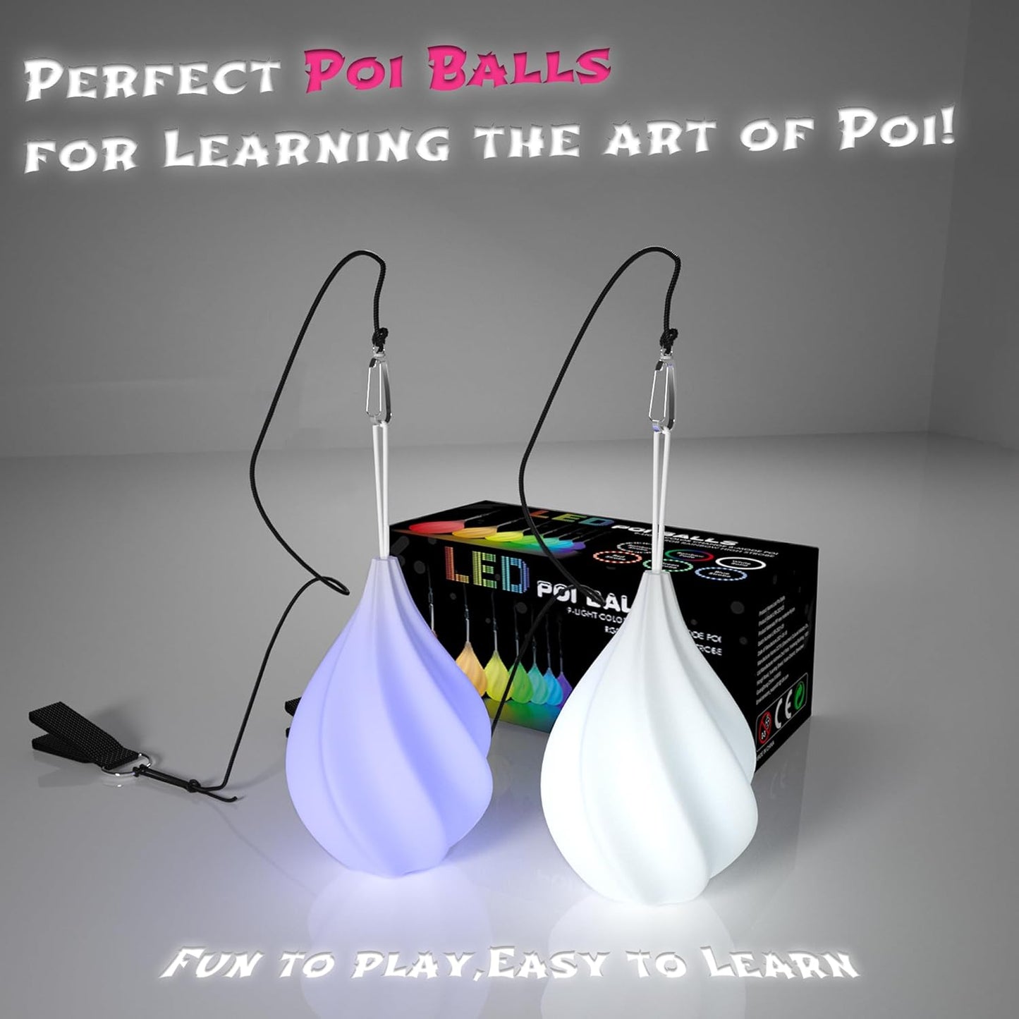 LED Poi Balls Set - Luminous Premium Toy for Beginners & Professionals 