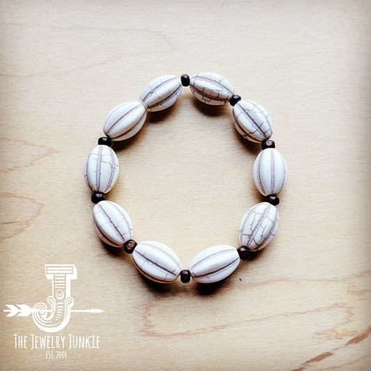 White Turquoise Melon Beaded Stretch Bracelet 809h