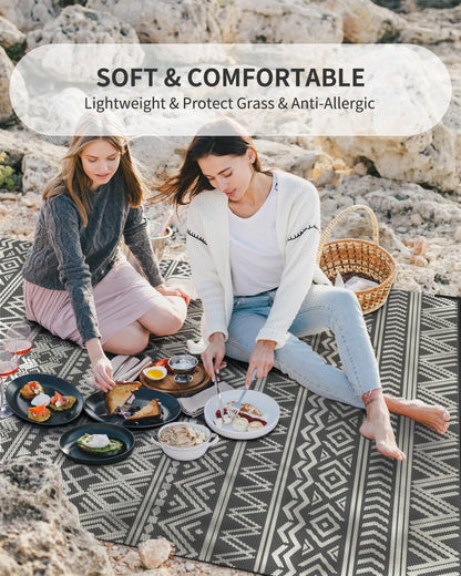 Reversible Outdoor Rug for Camping Boho Grey