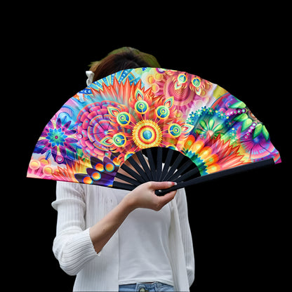33Cm Large Folding Hand Rave Fan Chinease/Japanese Gradient Colorful Reflective Foldable Fan Music Festival Fan Dance Fan Gifts