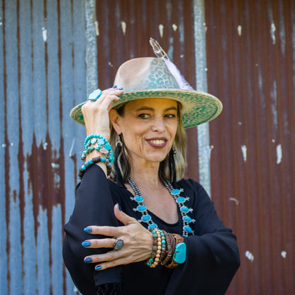 Ocean Agate and Wood Stretch Bracelet 810j