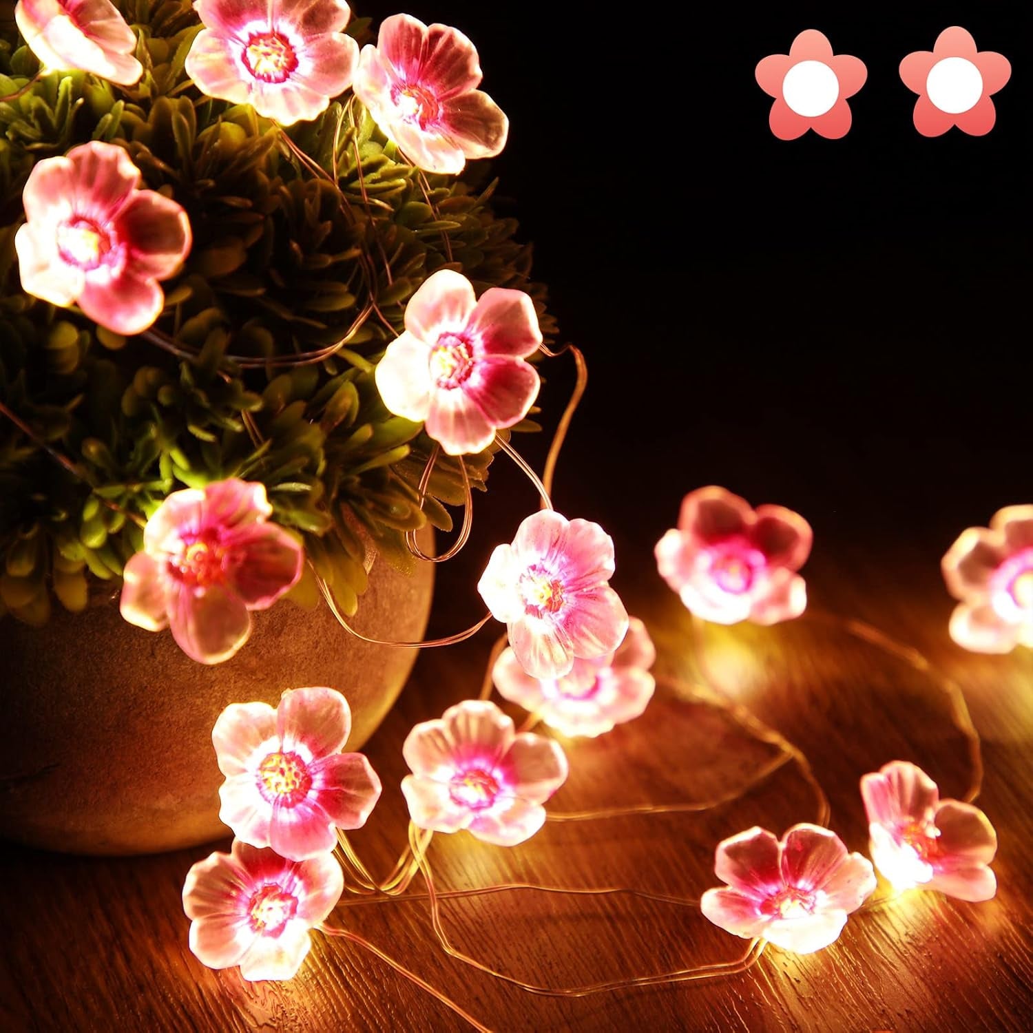 Cherry Blossom Flower String Lights, 13 FT 40 LEDs