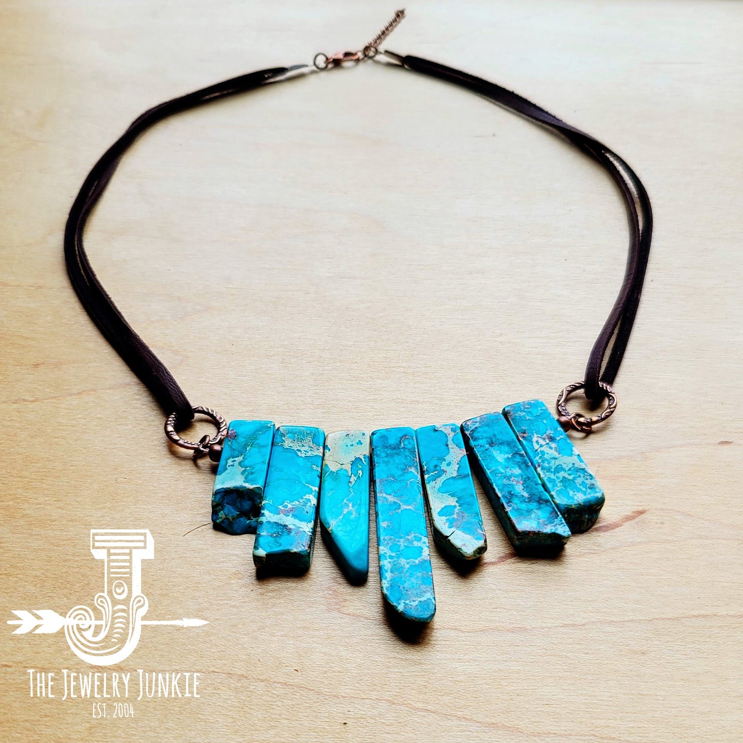 Imperial Jasper Slab Necklace with Genuine Leather 252j