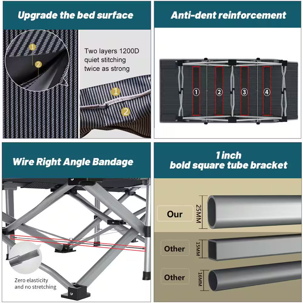 Heavy-Duty Folding Camping Cot with Pearl Cotton Pad and Carry Bag