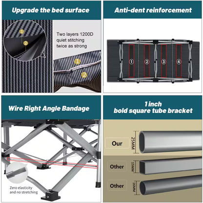 Heavy-Duty Folding Camping Cot with Pearl Cotton Pad and Carry Bag