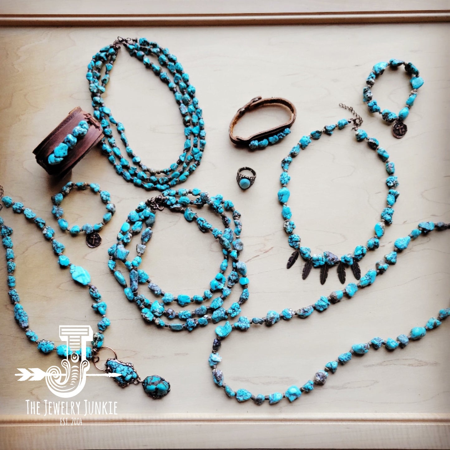 Blue Turquoise Necklace w/ Soldered Turquoise Pendant 259j