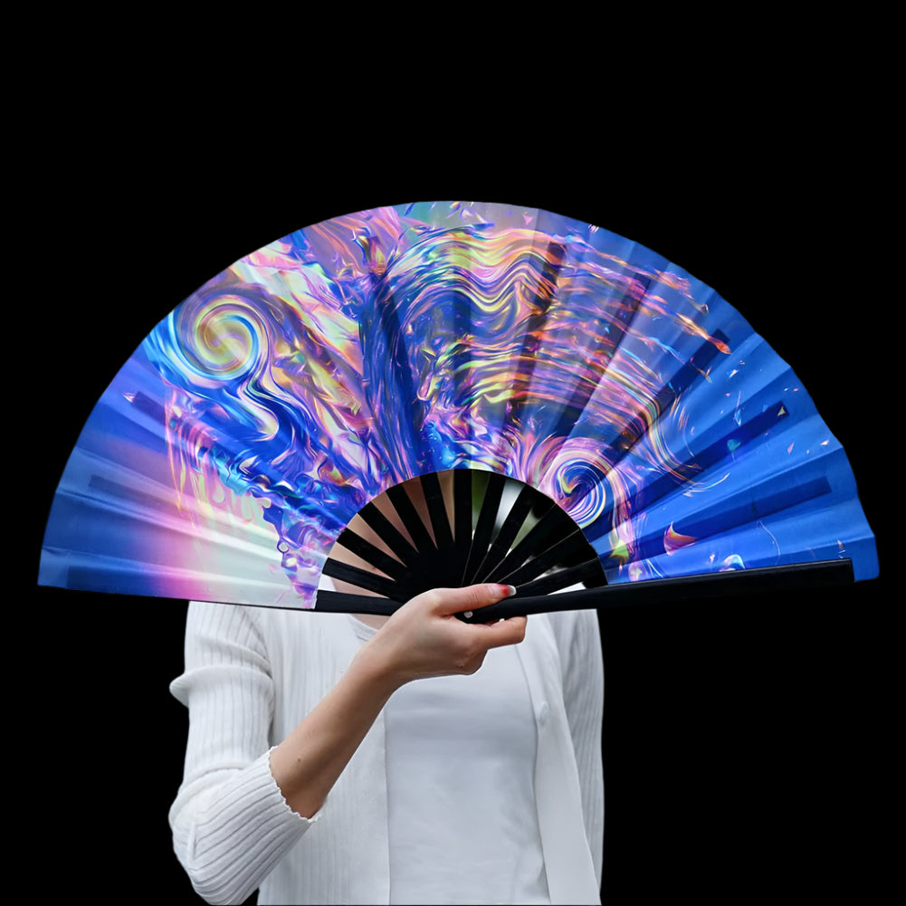 33Cm Large Folding Hand Rave Fan Chinease/Japanese Gradient Colorful Reflective Foldable Fan Music Festival Fan Dance Fan Gifts