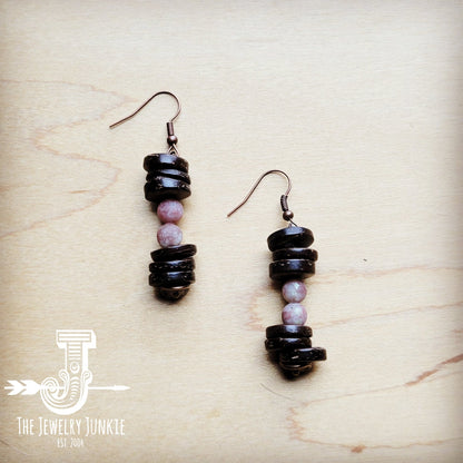 Frosted Marble Jasper and Wood Earrings (220g)