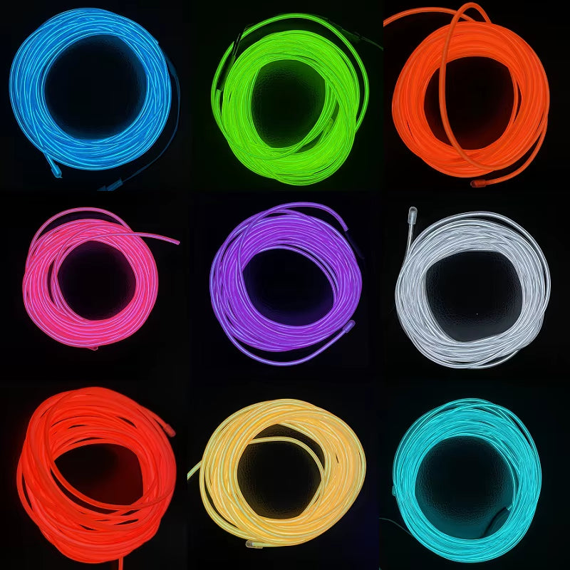 1M 3M 5M Glow EL Wire Neon Cable for Christmas Dance Party DIY Costumes Multicolor Illuminated Light AA Battery Lamp LED Strip