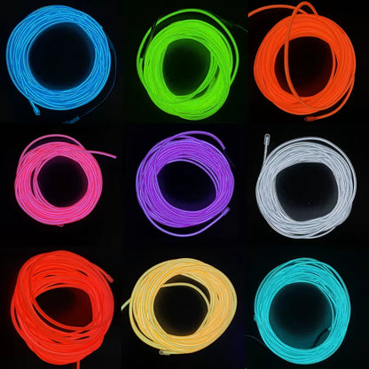 1M 3M 5M Glow EL Wire Neon Cable for Christmas Dance Party DIY Costumes Multicolor Illuminated Light AA Battery Lamp LED Strip