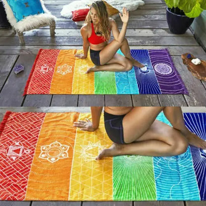 Bohemia India Mandala Blanket - 7 Chakra Stripes 