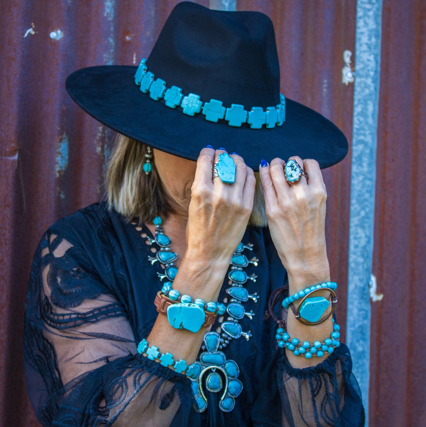 Turquoise Bracelet w/ Stone Slab & Adjustable Ties (010i)