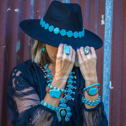 Turquoise Bracelet w/ Stone Slab & Adjustable Ties (010i)