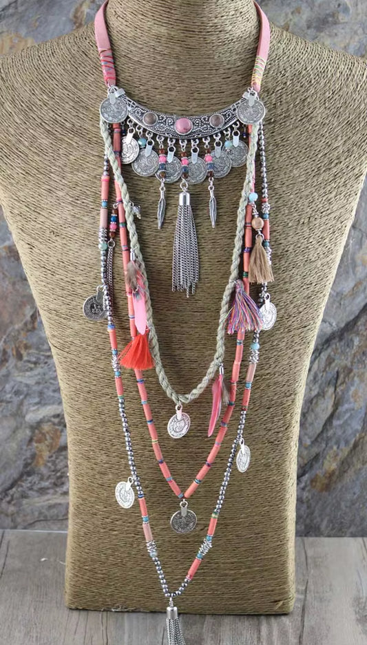 Gypsy Statement Vintage Long Boho Necklace Tribal