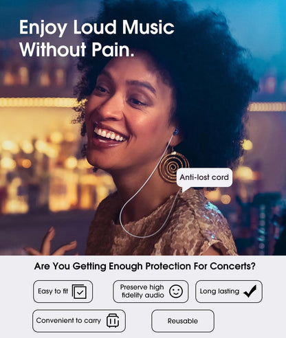 Reusable Concert Ear Plugs, 2-Pairs High Fidelity Sound Reduction