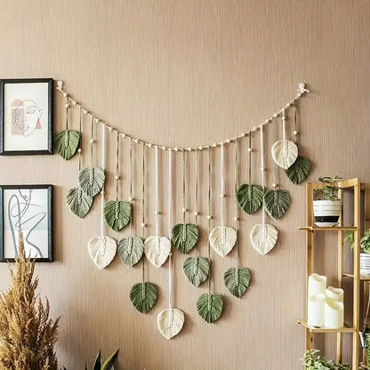 Macrame Wall Hanging Leaf Feather Decor