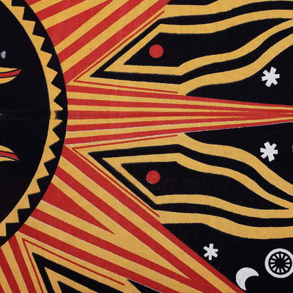 Golden Orange Mandala Aesthetic Tapestry – Celestial Cotton Wall Hanging for Bedroom or Living Room, 140X210 Cm