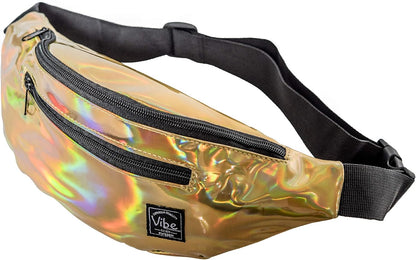 Fanny Pack for Men Women - Many Prints - Black Holographic Silver Gold Cute Waist Bag for Festival Rave Hiking Running Cycling