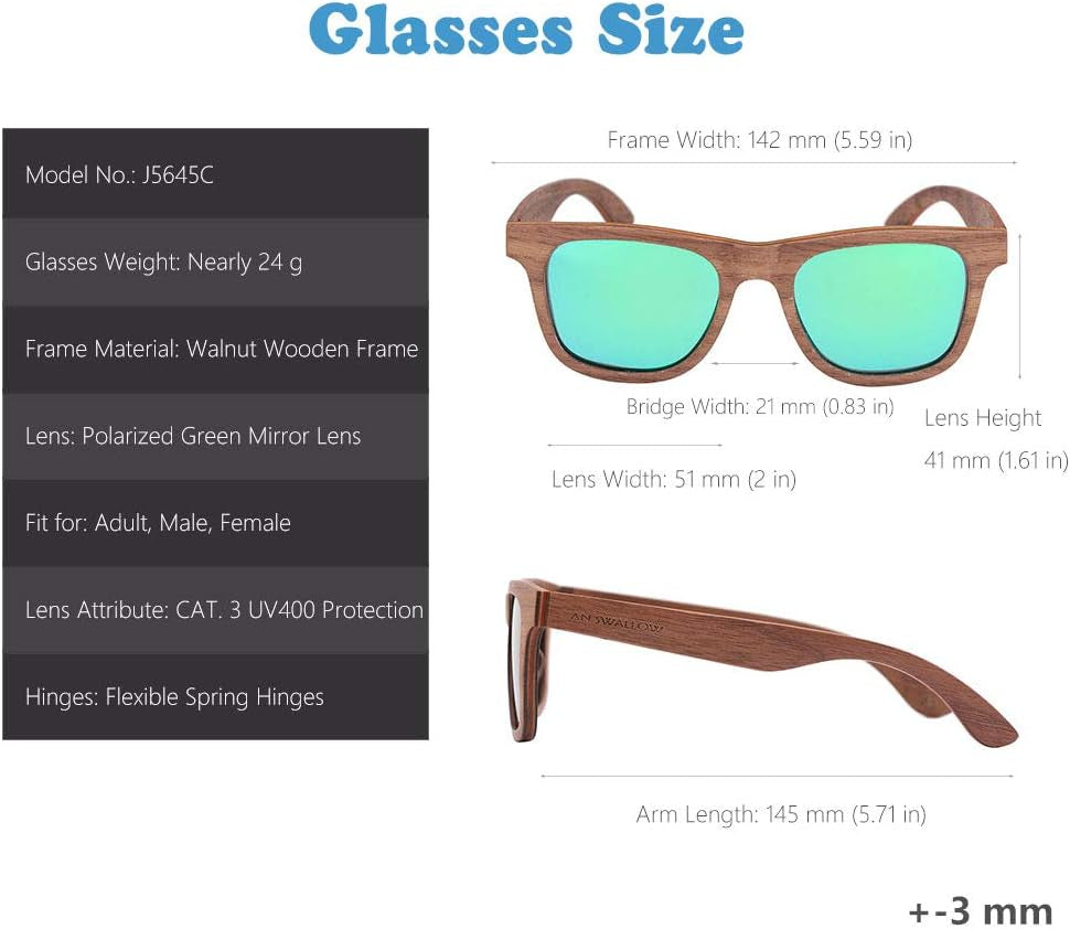 Polarized Wood Sunglasses Men, Wooden Bamboo Sunglasses for Women