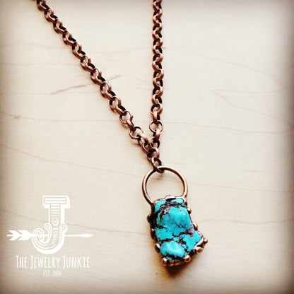 Long Copper Necklace with Turquoise and Copper Pendant 255f
