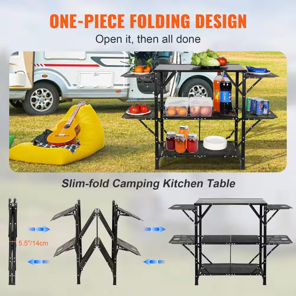 Camping Kitchen Table, 1-Piece Folding Portable Cook Station with a Carrying Bag