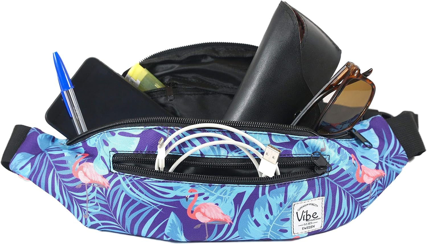 Fanny Pack for Men Women - Many Prints - Black Holographic Silver Gold Cute Waist Bag for Festival Rave Hiking Running Cycling