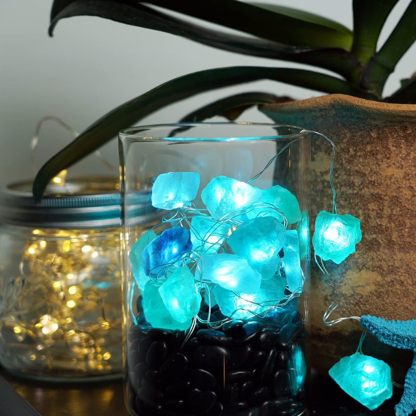 Natural Fluorite String Lights Battery Operated with Remote 