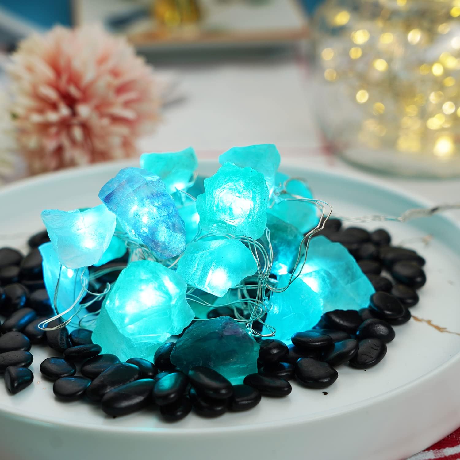 Natural Fluorite String Lights Battery Operated with Remote 