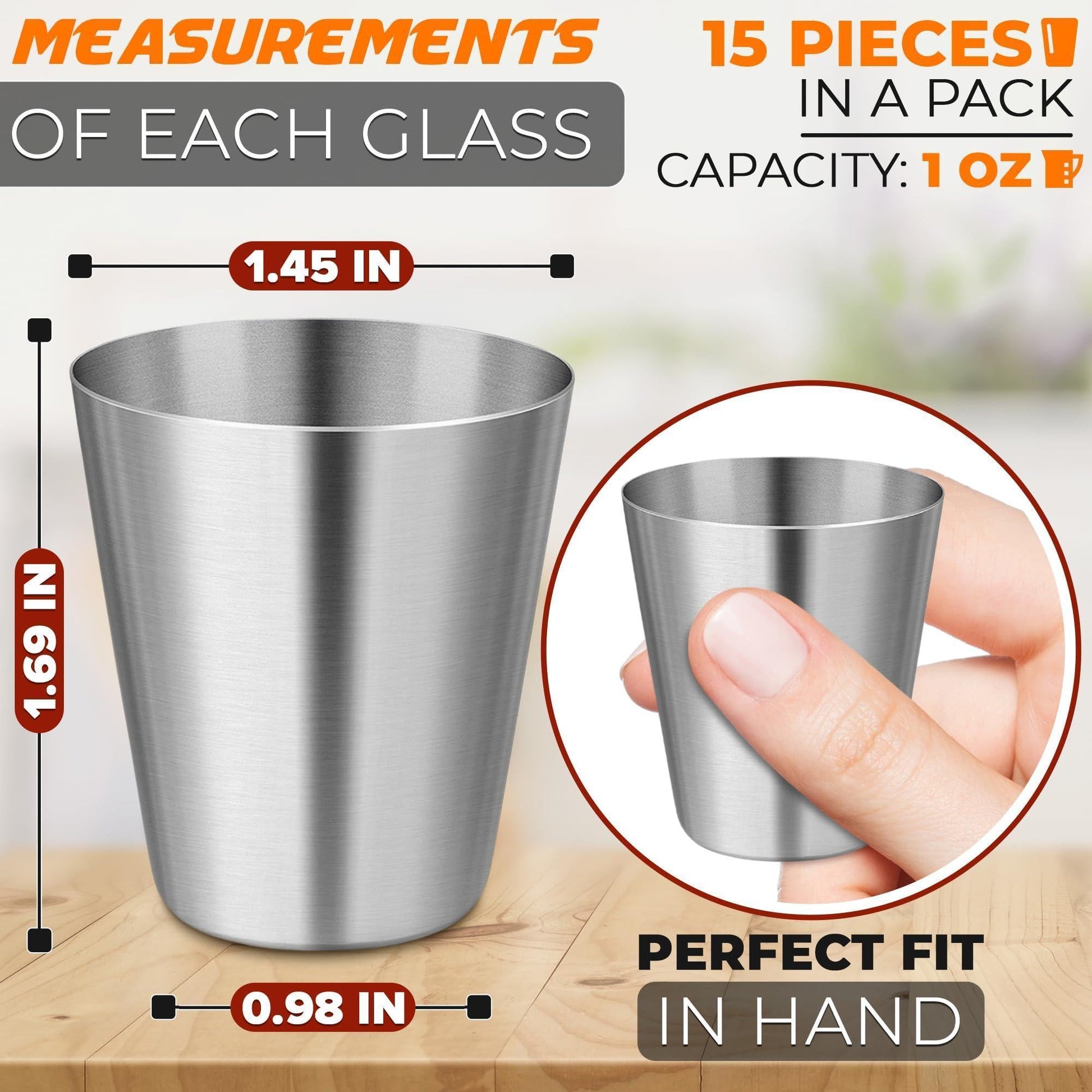 Outdoor Camping Unbreakable Metal Shooters, 15Pcs - Stainless Steel Shot Glasses