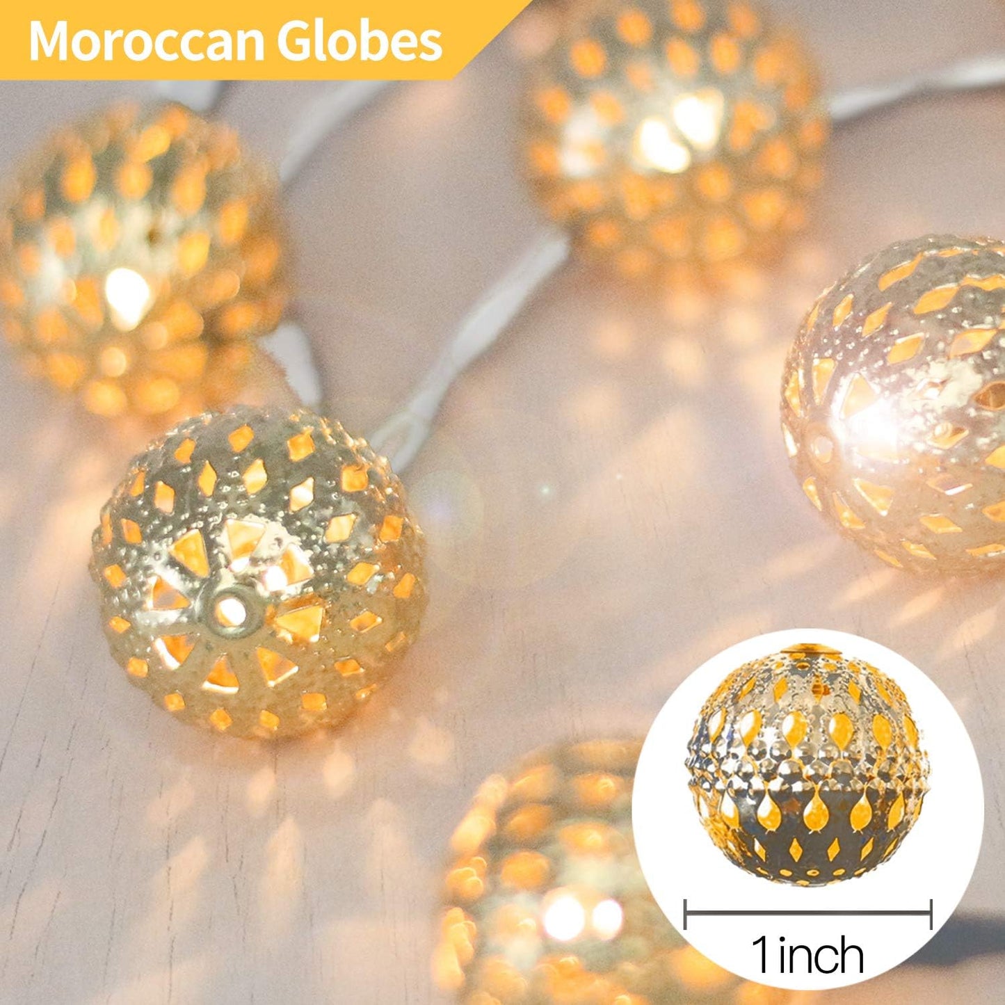 Moroccan Globe LED Fairy String Lights - Battery Powered - 10Ft 20 LEDs