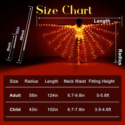 Glow Angel Light Up Dance Wings with Telescopic Sticks Flexible Rods 